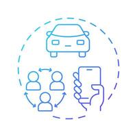 Ridesharing and carsharing blue gradient concept icon. Reduce vehicle ownership. Sharing economy model. Round shape line illustration. Abstract idea. Graphic design. Easy to use in presentation vector