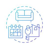 Home sharing blue gradient concept icon. Cost effective apartments rent service. Sharing economy model. Round shape line illustration. Abstract idea. Graphic design. Easy to use in infographic vector