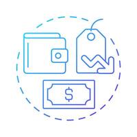 Low costs for users blue gradient concept icon. Access to cheaper goods. Benefit of sharing economy. Round shape line illustration. Abstract idea. Graphic design. Easy to use in presentation vector