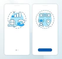 Progressive and native web blue onboarding mobile app screen. Walkthrough 2 steps editable graphic instructions with linear concepts. UI, UX, GUI template vector