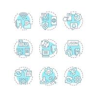 Progressive web app soft blue concept icons. Platform based applications development of PWA. Software and technology. Icon pack. Round shape illustrations for brochure. Abstract idea vector