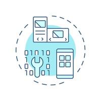 Frontend development soft blue concept icon. User interface and experience improvement. Component of PWAs. Round shape line illustration. Abstract idea. Graphic design. Easy to use in presentation vector