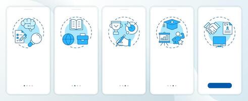 Career planning methods blue onboarding mobile app screen. Walkthrough 5 steps editable graphic instructions with linear concepts. UI, UX, GUI template vector