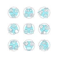 Career planning soft blue concept icons. Self assessment, skill development. Job search. Icon pack. Round shape illustrations for infographic, presentation. Abstract idea vector
