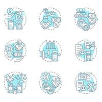 Intercompany transactions soft blue concept icons. Interaction between commercial entities. Financial activity. Icon pack. Round shape illustrations for presentation. Abstract idea vector