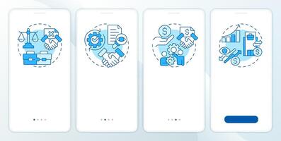 Intergroup accounting blue onboarding mobile app screen. Walkthrough 4 steps editable graphic instructions with linear concepts. UI, UX, GUI template vector