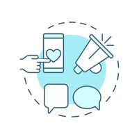 Volunteer communications soft blue concept icon. Organizations interactions. Supporters management component. Round shape line illustration. Abstract idea. Graphic design. Easy to use in brochure vector