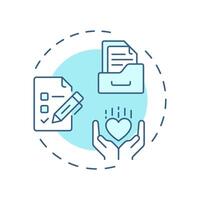Administrative volunteering soft blue concept icon. Coordinating organization work. Contribution type. Round shape line illustration. Abstract idea. Graphic design. Easy to use in brochure vector