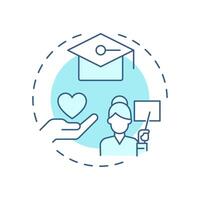 Volunteer training programs soft blue concept icon. Knowledge. Supporters activities administration. Round shape line illustration. Abstract idea. Graphic design. Easy to use in brochure vector