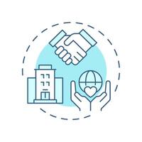 Corporate volunteer integration soft blue concept icon. Businesses and nonprofit. Program administration. Round shape line illustration. Abstract idea. Graphic design. Easy to use in brochure vector