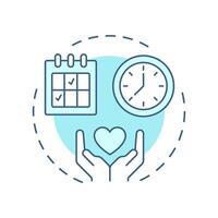 Volunteer hours soft blue concept icon. Total time on organization tasks. Contribution activity tracking. Round shape line illustration. Abstract idea. Graphic design. Easy to use in brochure vector