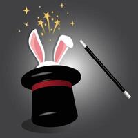 This image beautifully represents the iconic magic hat trick, where a magician seemingly pulls a rabbit out of an empty top hat. vector