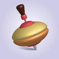 un clásico hilado parte superior juguete, tradicionalmente conocido como un yula en varios culturas el juguete consiste de un de madera manejar, un metálico consejo, y un liso, redondeado cuerpo con dorado y marrón matices vector