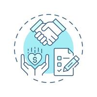 Donor management soft blue concept icon. Organization relationship improvement. Volunteer activity tracking. Round shape line illustration. Abstract idea. Graphic design. Easy to use in brochure vector