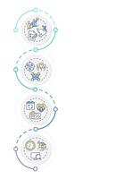 Volunteer management infographic vertical sequence. Nonprofit social activity regulation. Visualization infochart with 4 steps. Circles workflow vector
