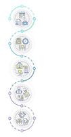 Volunteer activity tracking infographic vertical sequence. Charity events conducting. Donation. Visualization infochart with 5 steps. Circles workflow vector