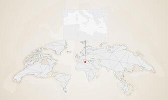 Map of Malta with neighbor countries pinned on world map. vector