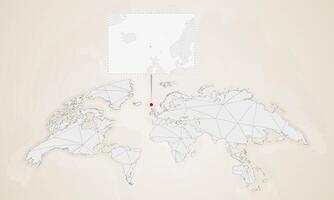 Map of Faroe Islands with neighbor countries pinned on world map. vector