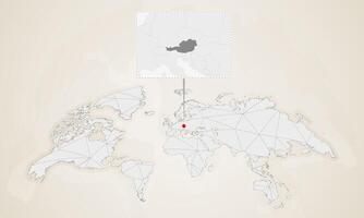 Map of Austria with neighbor countries pinned on world map. vector