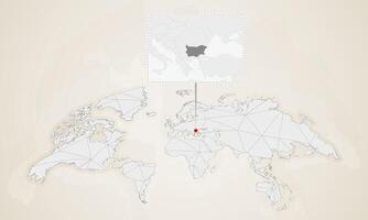 Map of Bulgaria with neighbor countries pinned on world map. vector