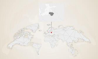 Map of Lithuania with neighbor countries pinned on world map. vector