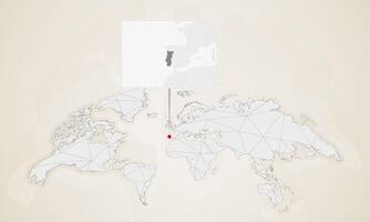 Map of Portugal with neighbor countries pinned on world map. vector