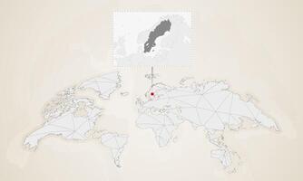 Map of Sweden with neighbor countries pinned on world map. vector