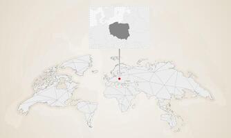 Map of Poland with neighbor countries pinned on world map. vector