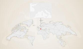 Map of Monaco with neighbor countries pinned on world map. vector