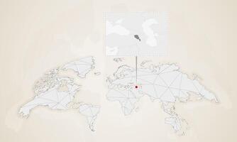 Map of Armenia with neighbor countries pinned on world map. vector