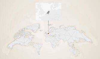 Map of Netherlands with neighbor countries pinned on world map. vector