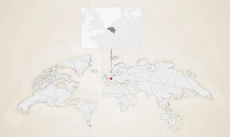 Map of Belgium with neighbor countries pinned on world map. vector