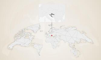 Map of Croatia with neighbor countries pinned on world map. vector