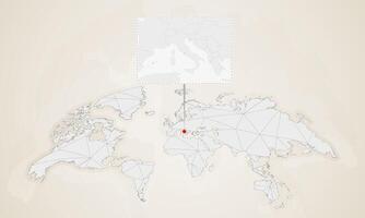 Map of Vatican City with neighbor countries pinned on world map. vector