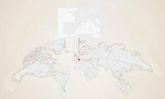 Map of Andorra with neighbor countries pinned on world map. vector