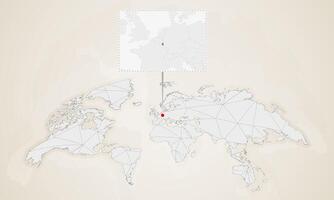 Map of Luxembourg with neighbor countries pinned on world map. vector