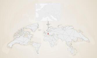 Map of Liechtenstein with neighbor countries pinned on world map. vector