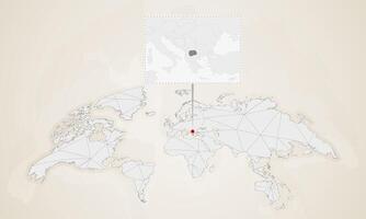 Map of Macedonia with neighbor countries pinned on world map. vector