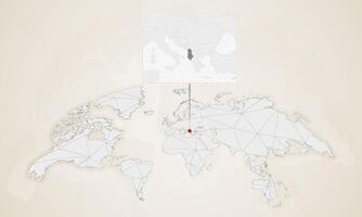 Map of Albania with neighbor countries pinned on world map. vector