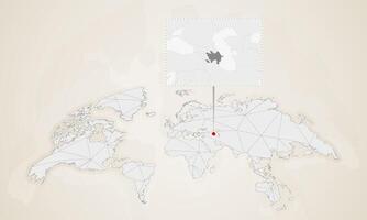 Map of Azerbaijan with neighbor countries pinned on world map. vector