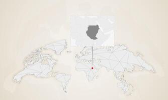 Map of Sudan with neighbor countries pinned on world map. vector