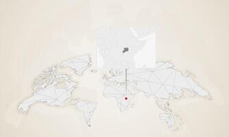 Map of Uganda with neighbor countries pinned on world map. vector