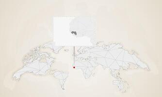 Map of Guinea with neighbor countries pinned on world map. vector