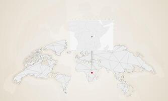 Map of Rwanda with neighbor countries pinned on world map. vector