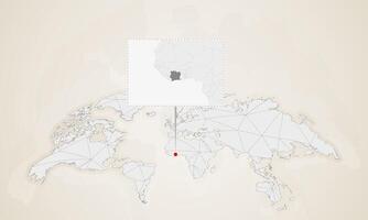 Map of Ivory Coast with neighbor countries pinned on world map. vector