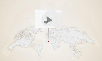 Map of Mali with neighbor countries pinned on world map. vector