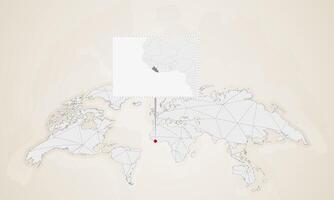 Map of Liberia with neighbor countries pinned on world map. vector