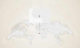 Map of Benin with neighbor countries pinned on world map. vector