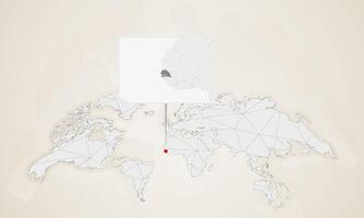 Map of Senegal with neighbor countries pinned on world map. vector