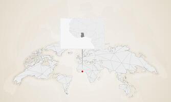 Map of Ghana with neighbor countries pinned on world map. vector